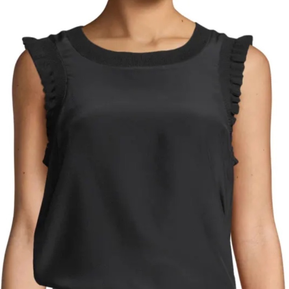 Ann Taylor Lenore Crewneck Sleeveless Black Ruffled top